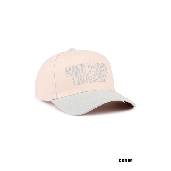Make Heaven Crowded Embroidered Baseball Cap Cream / Light Blue Adjustable - Picture 4 of 5